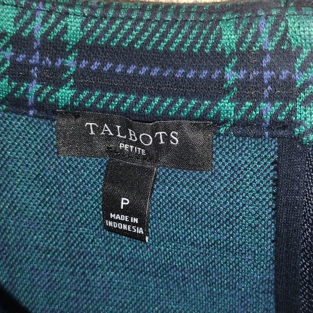 Talbot's Plaid Funnel Neck Cotton Blend 3/4 Sleeve Pullover Academia PXS - Picture 5 of 7